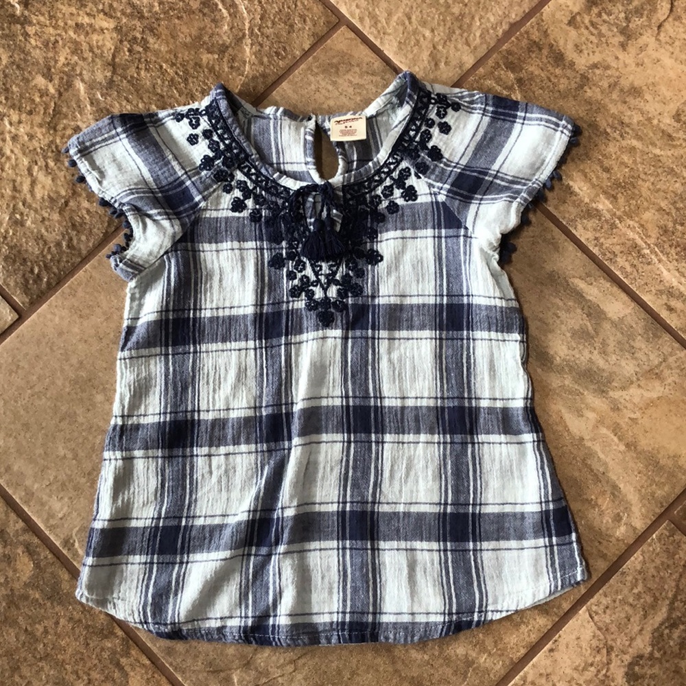 + ARIZONA JEANS + Plaid Peasant Top
